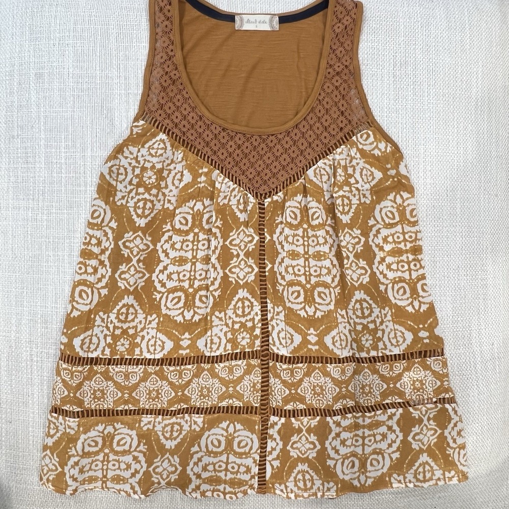 Alter'd State Swing Tank Crochet  Rust Orange Tank Seashells Embroidery Boho S